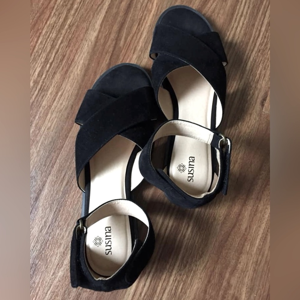 NEW •Susina• Black Suede Sandals